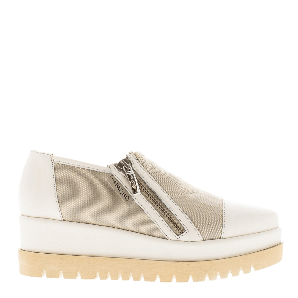 Carl Scarpa Mola Off White Leather Zip Platform Loafers